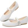 imageObtaom Mary Jane Flat Shoes Round Toe Ballet Flats for Women Dressy Fabric Business Flats Comfortable Classic Strap Flats for OfficeWhite