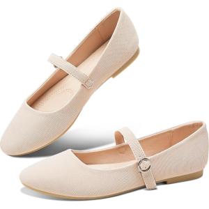 imageObtaom Mary Jane Flat Shoes Round Toe Ballet Flats for Women Dressy Fabric Business Flats Comfortable Classic Strap Flats for OfficeBeige
