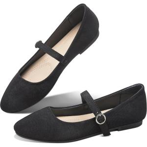 imageObtaom Mary Jane Flat Shoes Round Toe Ballet Flats for Women Dressy Fabric Business Flats Comfortable Classic Strap Flats for OfficeBlack
