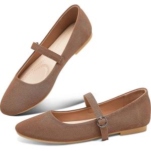 imageObtaom Mary Jane Flat Shoes Round Toe Ballet Flats for Women Dressy Fabric Business Flats Comfortable Classic Strap Flats for OfficeBrown