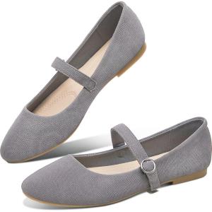 imageObtaom Mary Jane Flat Shoes Round Toe Ballet Flats for Women Dressy Fabric Business Flats Comfortable Classic Strap Flats for OfficeGrey