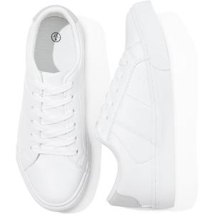 imagekufeiti White PU Leather Sneakers for Women Low Top Lace Up Tennis Shoes Womens Fashion Casual Shoes SneakersWhite