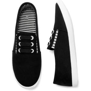 imagekufeiti Womens Canvas Slip On Shoes Sneakers for Women Fashion Comfortable White Black Elastic Sneakers for WomenBlack