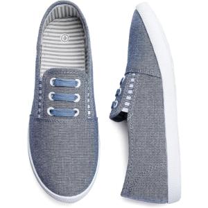 imagekufeiti Womens Canvas Slip On Shoes Sneakers for Women Fashion Comfortable White Black Elastic Sneakers for WomenBlue