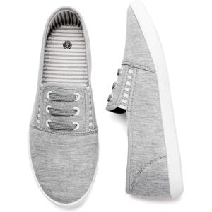 imagekufeiti Womens Canvas Slip On Shoes Sneakers for Women Fashion Comfortable White Black Elastic Sneakers for WomenGrey