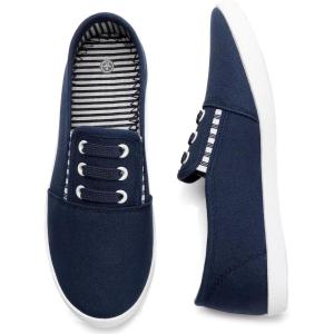 imagekufeiti Womens Canvas Slip On Shoes Sneakers for Women Fashion Comfortable White Black Elastic Sneakers for WomenNavy