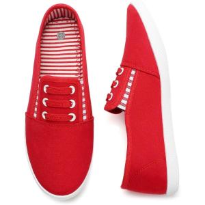 imagekufeiti Womens Canvas Slip On Shoes Sneakers for Women Fashion Comfortable White Black Elastic Sneakers for WomenRed