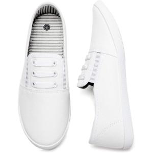 imagekufeiti Womens Canvas Slip On Shoes Sneakers for Women Fashion Comfortable White Black Elastic Sneakers for WomenWhite