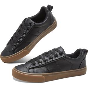 imageObtaom Women Tennis Fashion Shoes Casual PU Leather Sneakers Comfortable Court SneakersBlack Gum