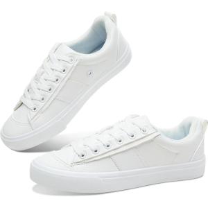 imageObtaom Women Tennis Fashion Shoes Casual PU Leather Sneakers Comfortable Court SneakersWhite
