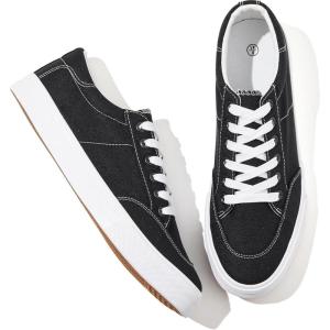 image:imagekufeiti Mens Canvas White Black Sneakers Shoes Low Top Lace Up Casual Walking Shoes SneakersBlack8