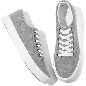 image:imagekufeiti Mens Canvas White Black Sneakers Shoes Low Top Lace Up Casual Walking Shoes SneakersGrey8