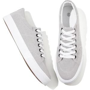 image:imagekufeiti Mens Canvas White Black Sneakers Shoes Low Top Lace Up Casual Walking Shoes SneakersKhaki10