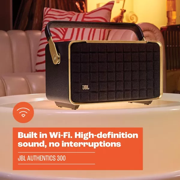 JBL Authentics 300 - Retro Style Wireless Bluetooth/Wifi Home Speaker, Built in Battery , Music Streaming Services via Built-in Wi-Fi, Built in Alexa and Google Assistant