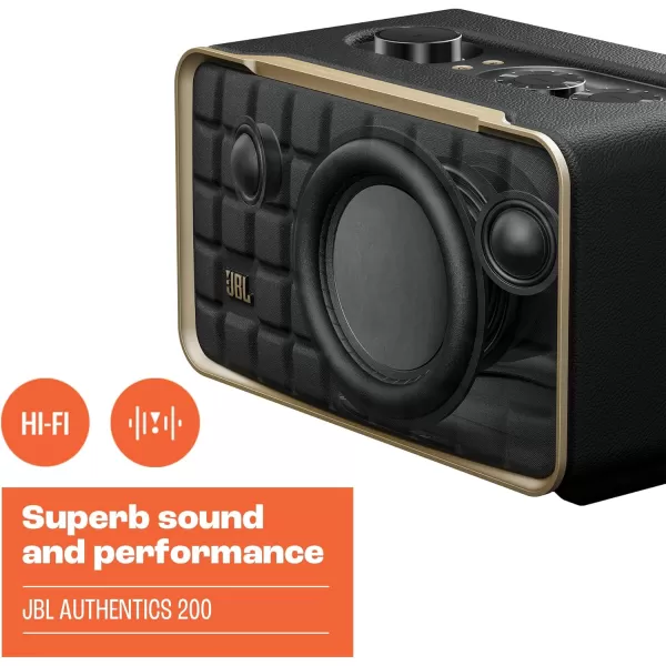 JBL Authentics 300 - Retro Style Wireless Bluetooth/Wifi Home Speaker, Built in Battery , Music Streaming Services via Built-in Wi-Fi, Built in Alexa and Google Assistant