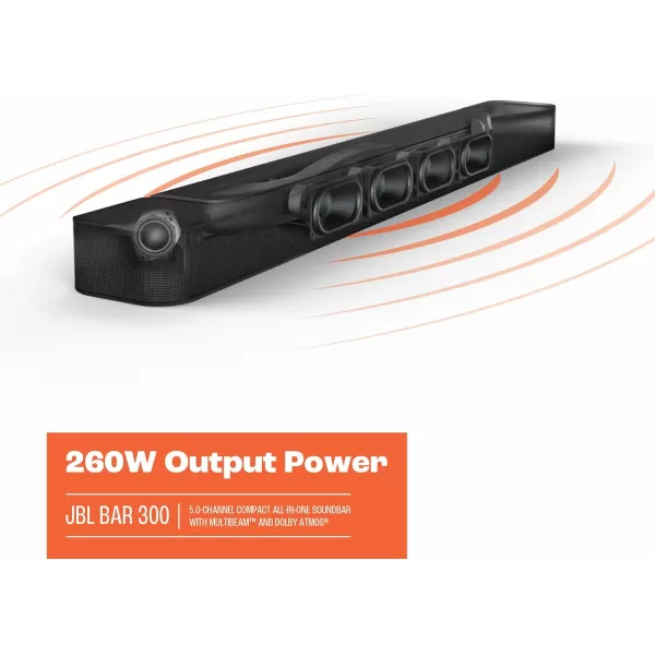 JBL Bar 300: 5.0-Channel Compact All-in-one soundbar with MultiBeam™ and Dolby Atmos®, Black