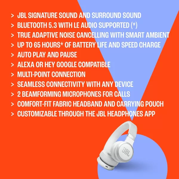 JBL Live 670NC - Wireless On-Ear Headphones with Adaptive Noise Cancelling with Smart Ambient, Up to 65H battery life with speed charge, Lightweight, comfortable and foldable design 