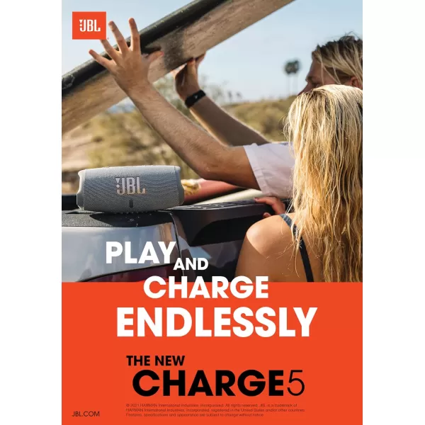 JBL CHARGE 5 - Portable Waterproof  Bluetooth Speaker with Powerbank USB Charge out, 20 hours playtime, JBL Partyboost 