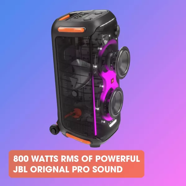 JBL PartyBox 710 -Party Speaker with Powerful Sound, Built-in Lights and Extra Deep Bass, IPX4 Splash Proof, App/Bluetooth Connectivity, Made for Everywhere a Handle Wheels 