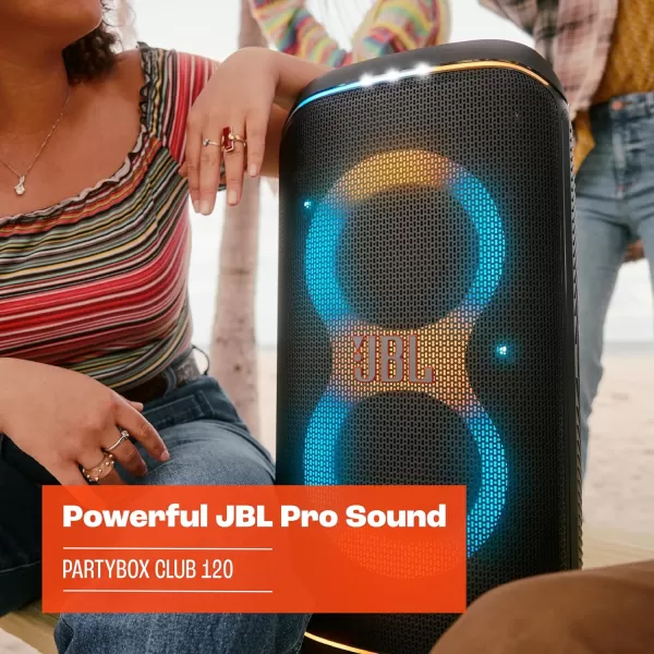 JBL PartyBox Club 120 - Portable Party Speaker with Foldable Handle, Powerful JBL Pro Sound, Futuristic lightshow, Up to 12 Hours of Play time, Splash Proof, Dual Mic &amp; Guitar Inputs 