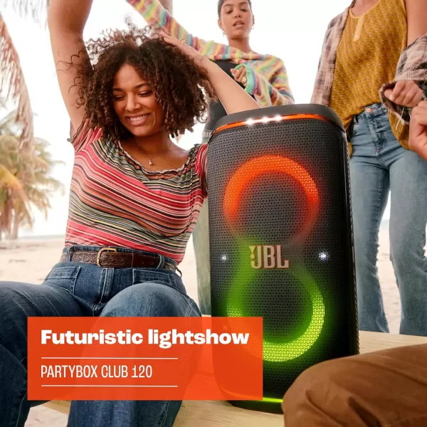 JBL PartyBox Club 120 - Portable Party Speaker with Foldable Handle, Powerful JBL Pro Sound, Futuristic lightshow, Up to 12 Hours of Play time, Splash Proof, Dual Mic &amp; Guitar Inputs 