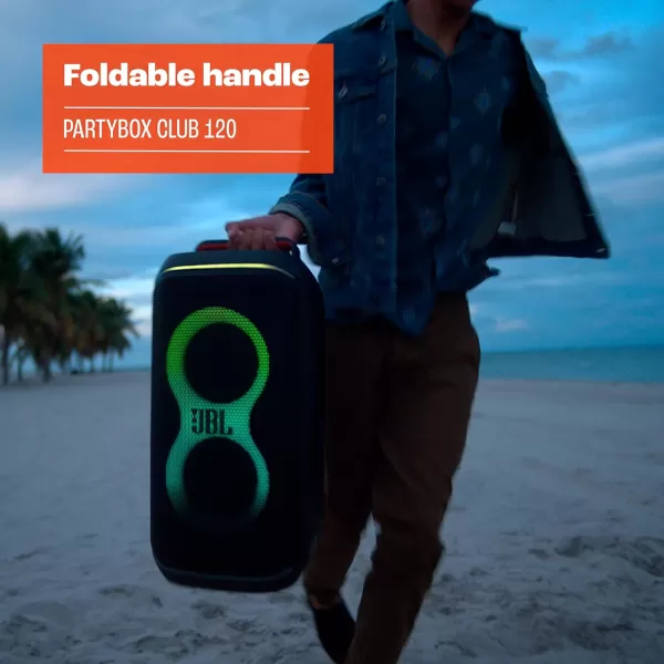JBL PartyBox Club 120 - Portable Party Speaker with Foldable Handle, Powerful JBL Pro Sound, Futuristic lightshow, Up to 12 Hours of Play time, Splash Proof, Dual Mic &amp; Guitar Inputs 