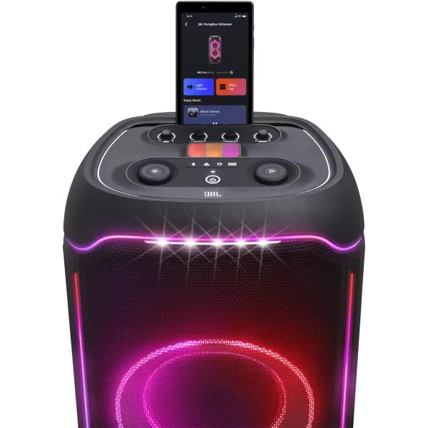 JBL Partybox Ultimate - Multi Purpose Party Speaker, with Wi-fi &amp; Bluetooth Connectivity, Wireless, Lightshow, IPx4 Slashproof, Dual Mic &amp; Guitar Inputs, Handle &amp; Sturdy Wheels, Black