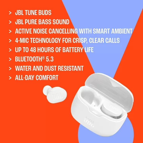 JBL Tune Buds - True wireless Noise Cancelling earbuds, JBL Pure Bass Sound, Bluetooth 5.3, 4-Mic technology for Crisp, Clear Calls, Up to 48 hours of battery life, Water and dust resistant 