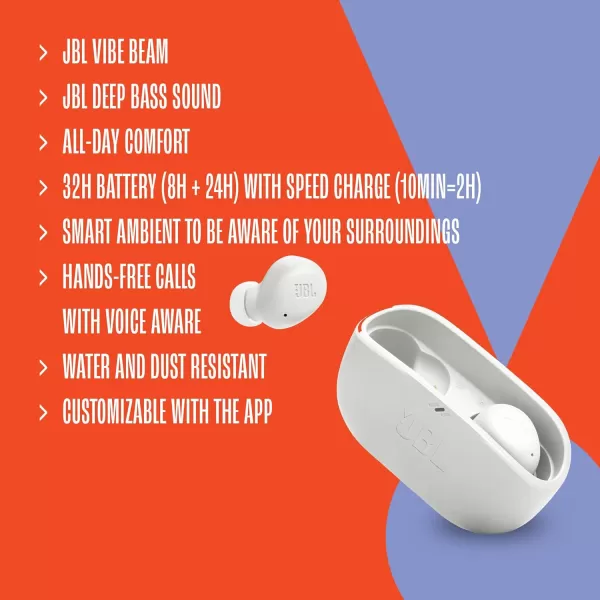 JBL Vibe Buds - True Wireless Earbuds, Smart Ambient, VoiceAware, Up to 32 total hours of battery life with speed charging, Water and dust resistant, JBL Deep Bass Sound 