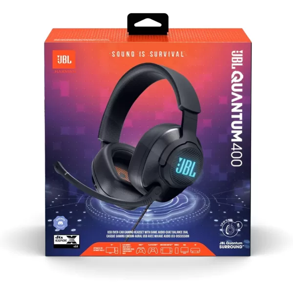 JBL Quantum 400 - Wired Over-Ear Gaming Headphones with USB and Game-Chat Balance Dial - Black, Large