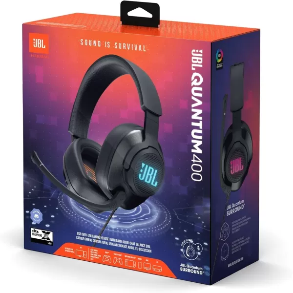 JBL Quantum 400 - Wired Over-Ear Gaming Headphones with USB and Game-Chat Balance Dial - Black, Large