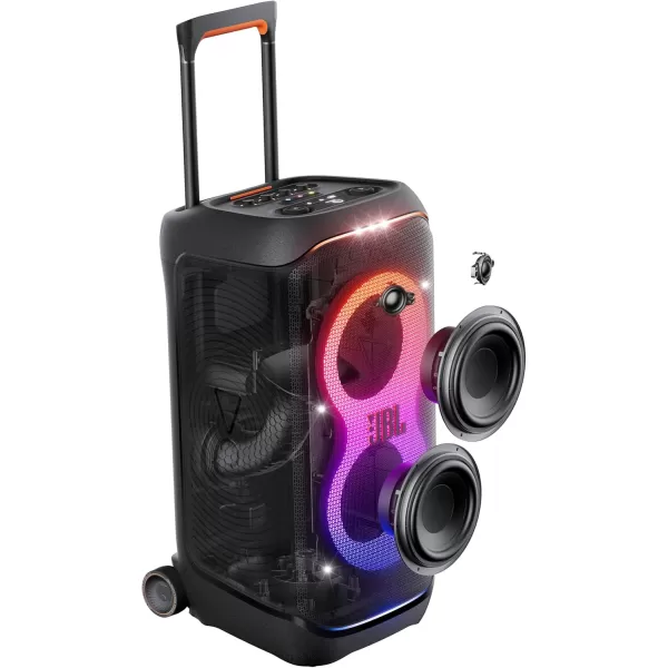 JBL PartyBox Stage 320 - Portable Party Speaker with Telescopic Handle &amp; Wide, Sturdy Wheels, Powerful JBL Pro Sound, Futuristic lightshow, Up to 18 Hours of Play time, Splash Proof 