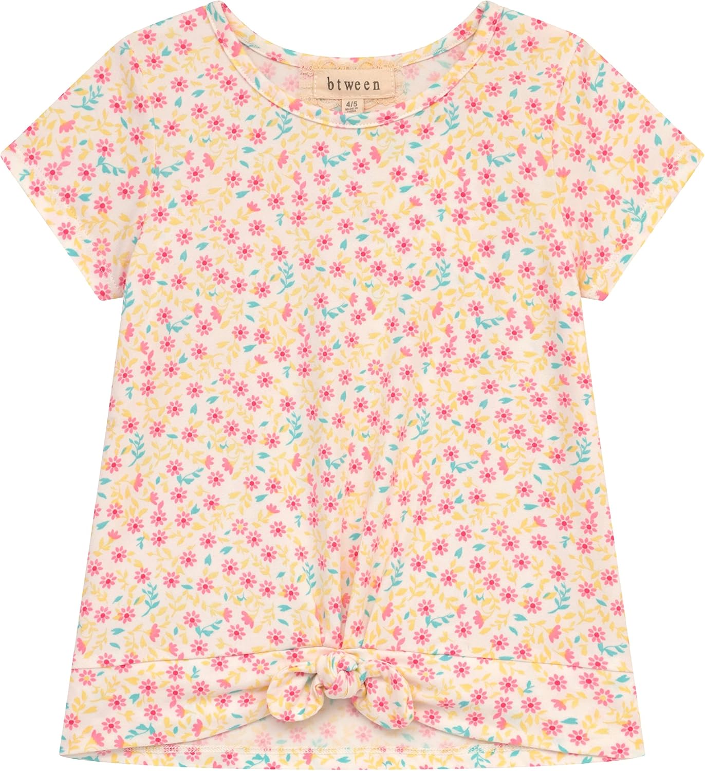 BTween Girls 4pc Fashion Tops, Short Sleeve T-Shirt, Casual Daily Shirt for Kids - Assorted Colors
