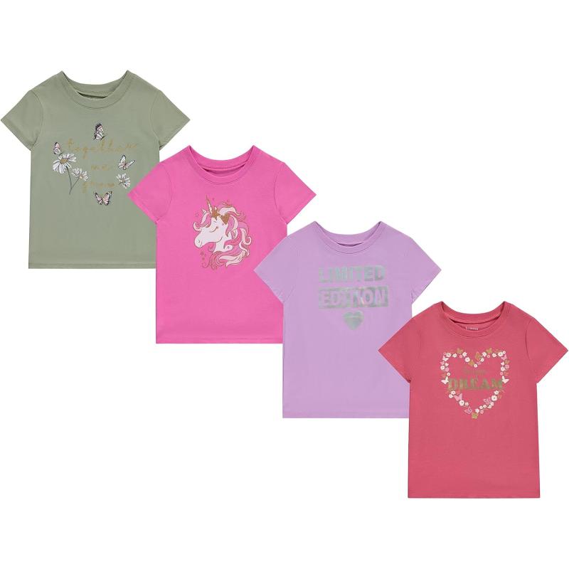 BTween Girls 4-Piece Summer Tops | Fashionable Short Sleeve T-Shirt | Casual Daily Shirt for Kids - Assorted Colors