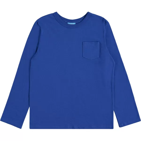 4-Pack Long Sleeve Shirts for Boys, Kids Cotton Blend Plain/Printed Tshirts, Full Sleeved Crewneck Tees