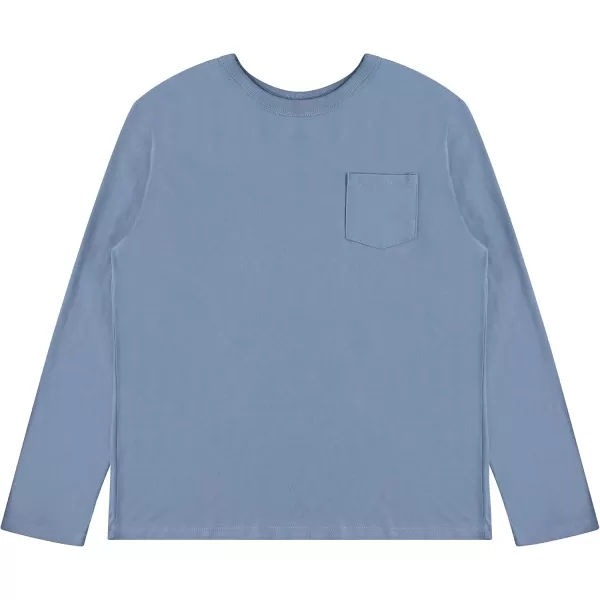 4-Pack Long Sleeve Shirts for Boys, Kids Cotton Blend Plain/Printed Tshirts, Full Sleeved Crewneck Tees