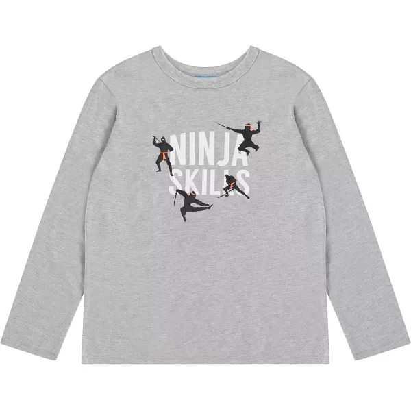 4-Pack Long Sleeve Shirts for Boys, Kids Cotton Blend Plain/Printed Tshirts, Full Sleeved Crewneck Tees