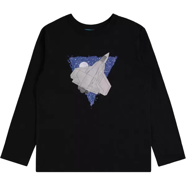 4-Pack Long Sleeve Shirts for Boys, Kids Cotton Blend Plain/Printed Tshirts, Full Sleeved Crewneck Tees