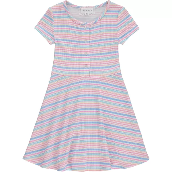 BTween 3-PC Girls Summer Dress Set - Short Sleeve Casual Skater Dresses with Stripe &amp; Floral Print