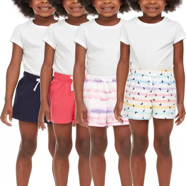 BTween 4-Pack Girls Shorts - Cotton French Terry Shorts for Girls - Kids Lounge, Sleep and Play Summer Clothing