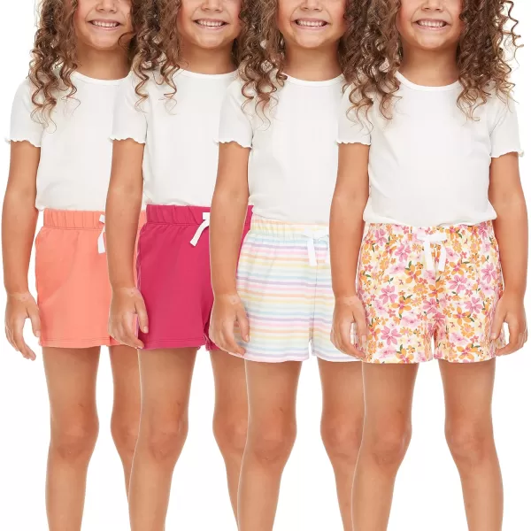 BTween 4-Pack Girls Shorts - Cotton French Terry Shorts for Girls - Kids Lounge, Sleep and Play Summer Clothing