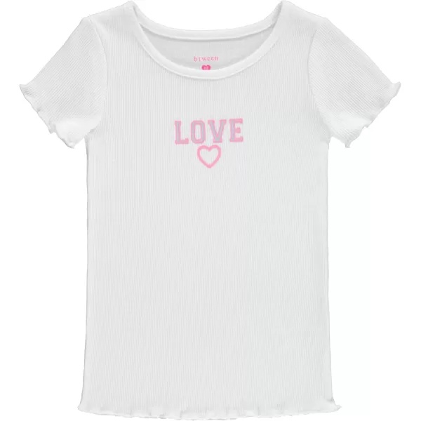 BTween 4-Pack Rib Knit Girls Tops - Short Sleeve Lettuce Trim Ribbed Girl Shirts - Stripe/Floral/Solid