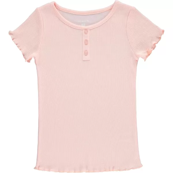 BTween 4-Pack Rib Knit Girls Tops - Short Sleeve Lettuce Trim Ribbed Girl Shirts - Stripe/Floral/Solid