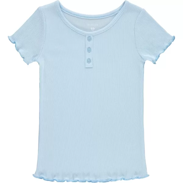 BTween 4-Pack Rib Knit Girls Tops - Short Sleeve Lettuce Trim Ribbed Girl Shirts - Stripe/Floral/Solid