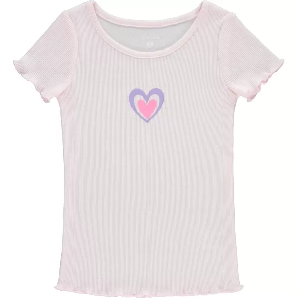 BTween 4-Pack Rib Knit Girls Tops - Short Sleeve Lettuce Trim Ribbed Girl Shirts - Stripe/Floral/Solid