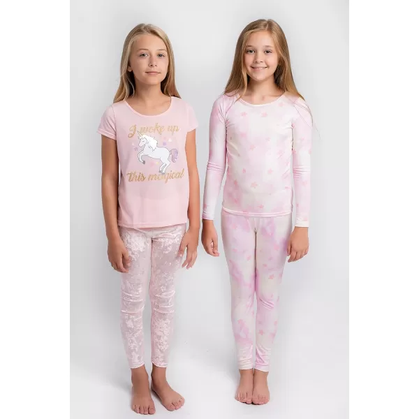 BTween 4-Piece Girls' Sleepwear, Girls Pajamas with Long and Short Sleeve Shirts