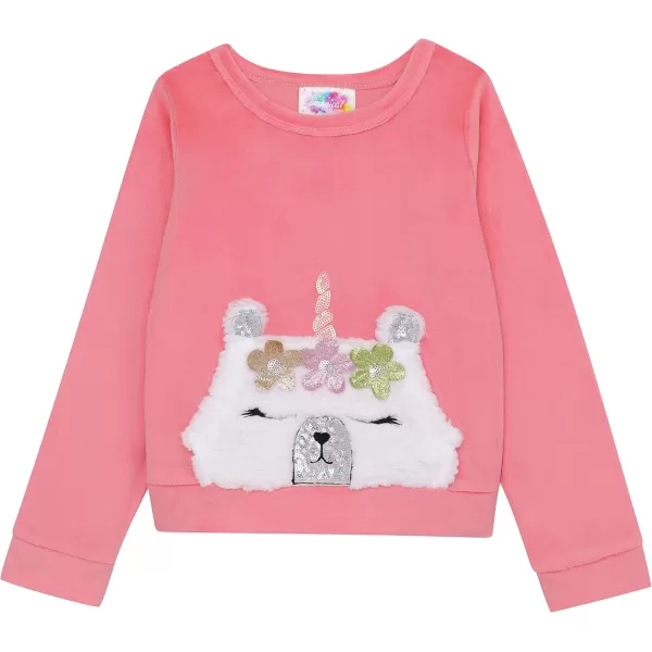 BTween Girls’ 3 Pack Sleepwear Set, Llamacorn Sweater and Slip-ons with Rainbow Velour Pajama Bottoms