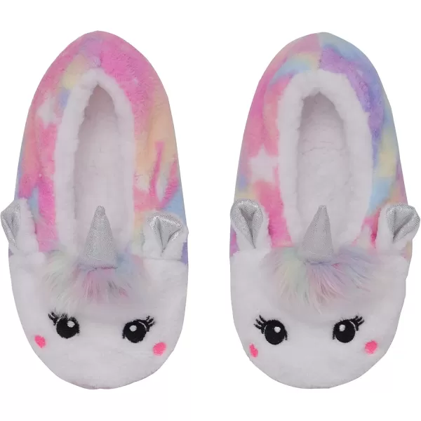 BTween Girls’ 3 Pack Sleepwear Set, Llamacorn Sweater and Slip-ons with Rainbow Velour Pajama Bottoms