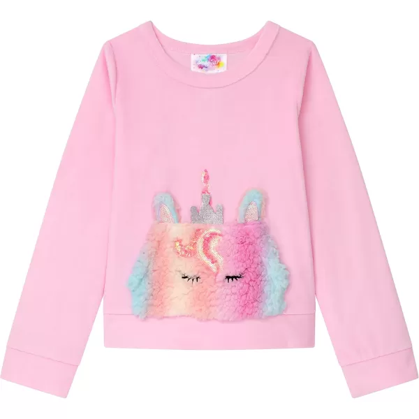 BTween Girls’ 3 Pack Sleepwear Set, Llamacorn Sweater and Slip-ons with Rainbow Velour Pajama Bottoms