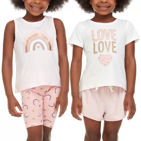 BTween Girls 4 Pack Fashion Summer Clothes Set - Shorts Tank Top Short Sleeve and Biker Shorts
